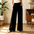 thumbnail image 2 of Women's Soft Cotton Wide Leg Pants, Elastic High Waist Drawstring Flowy Trousers with Pockets, Tummy Control Straight Leg Summer Beach Travel | TruHer,Black S, 2 of 7