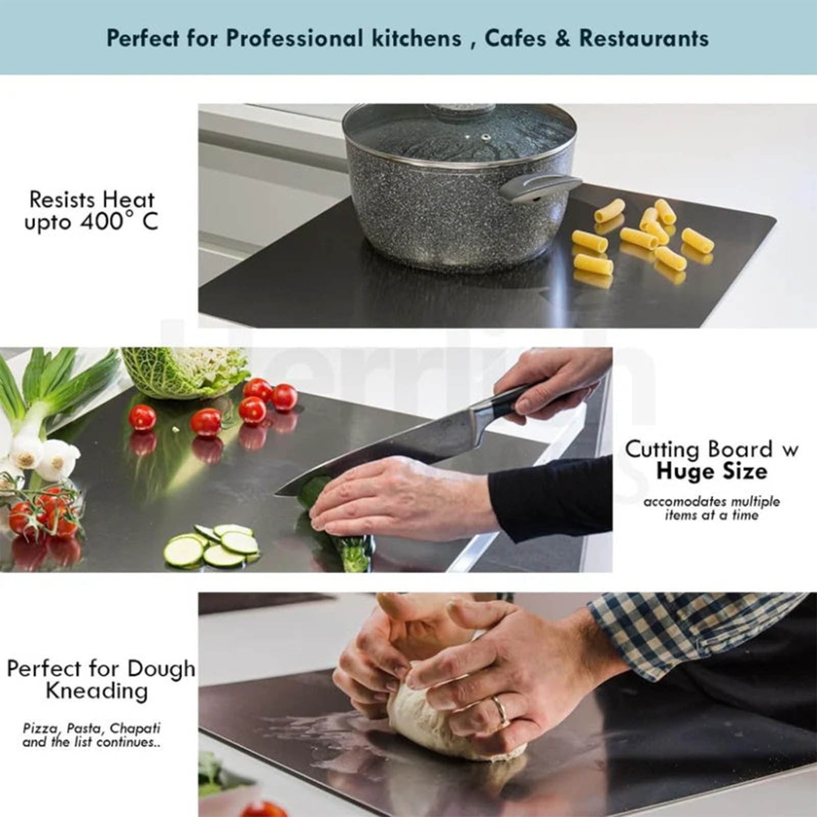 TanSiDing Stainless Steel Chopping Board Kitchen Prep Board with Non-Slip Feet, Heavy Duty Hygienic Cutting Board for Meat Vegetables Baking, Rust Resistant Large Chopping Board for Home Chef