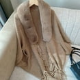 thumbnail image 4 of Yuanlong Winter Scarves Women Imitation Collar Fringed Hem Cardigan Shawl Wraps Outdoor Elegant Knitted Capes Cloak, 4 of 5
