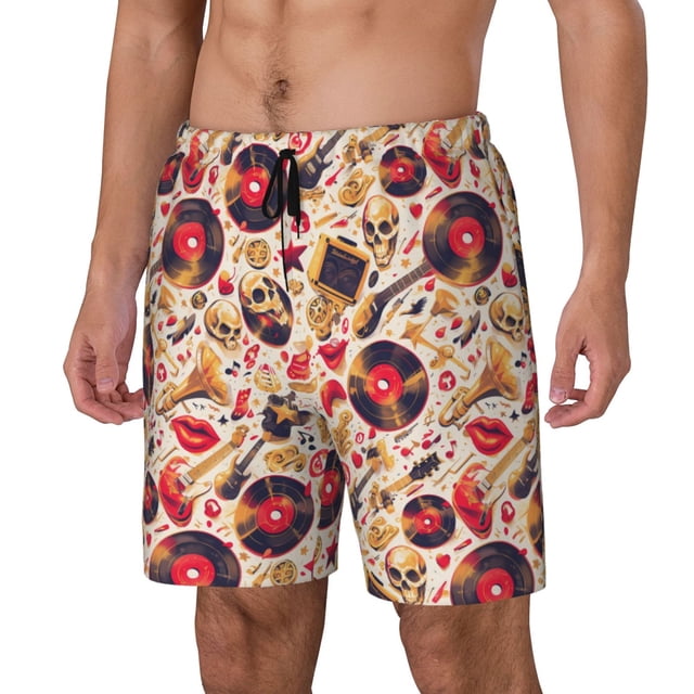 Fotbe gold Skull Guitar record Traje de Baño para Hombre – Shorts de Natación de Secado Rápido con Forro y Bolsillos-Medium