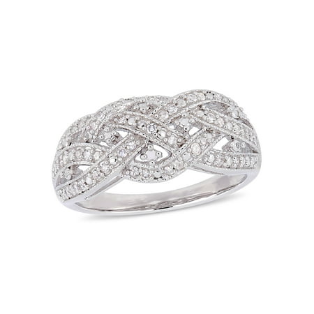 - 1/4 Carat T.W. Diamond Sterling Silver Criss-Cross Weaving Filigree Ring
