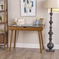 thumbnail image 4 of Small Desk, Office Desk with Center Drawer and Rubberwood Leg, Mid Century Style Writing Desk for Home Office Computer Small Spaces, Gray, 4 of 9