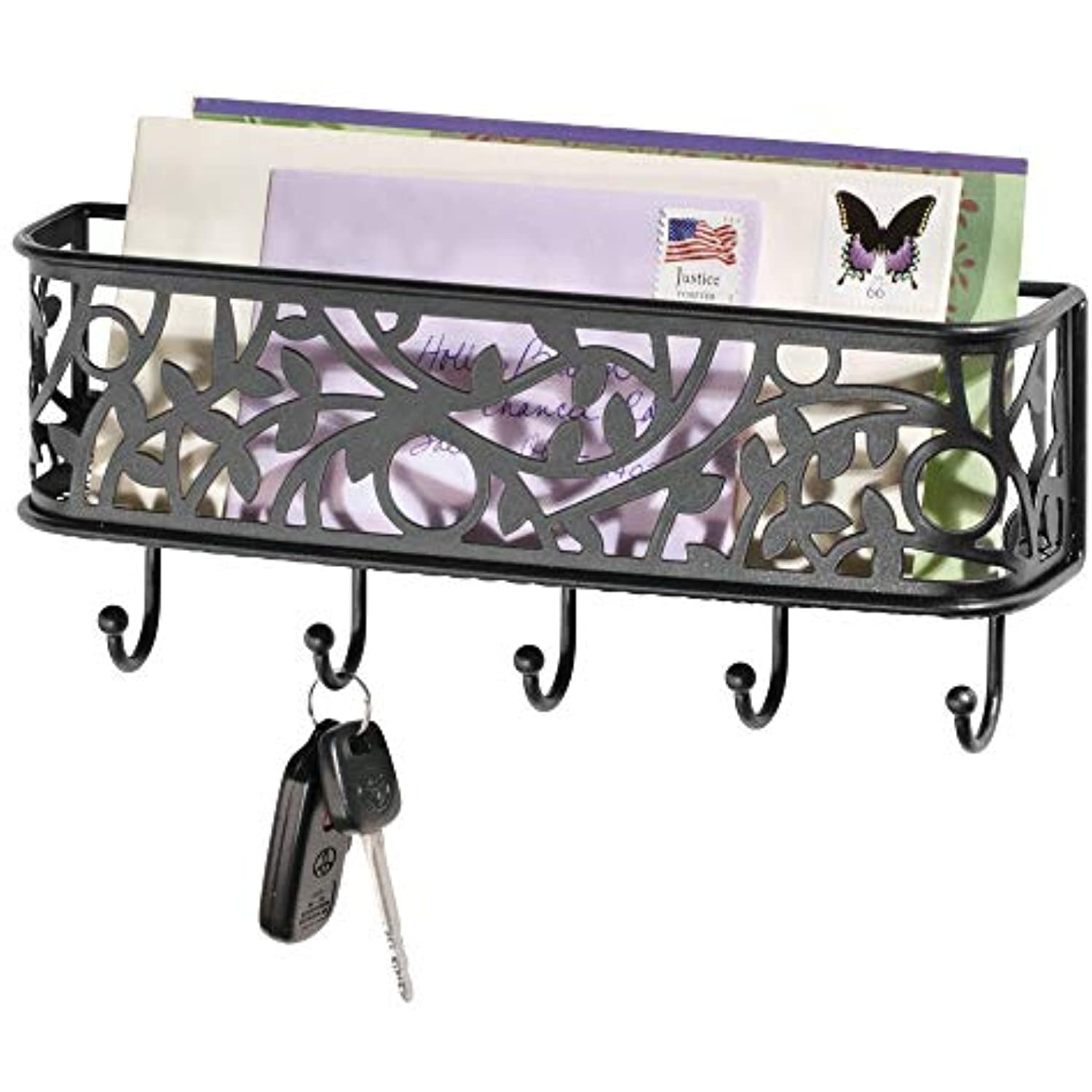 Unishopping Metal Wall Mount Mail Letter Holder Key Rack Hook Organizer 11.81 x 4.92 x 7.68 inches 1 pc