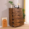 thumbnail image 3 of CQSXDA 5 Drawer Dresser on Wheels Rustic Style Rolling Storage Cabinet for Bedroom Closet Organizer 30.71" W, 
Rustic Brown, 3 of 6