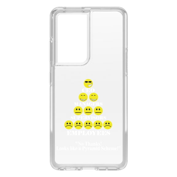 DistinctInk Clear Hybrid Case for Samsung Galaxy S21 Ultra (6.8" Screen) - No Thanks Looks Like a Pyramid Scheme - Wireless Charging Compatible