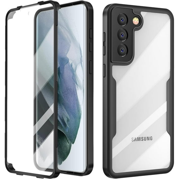 for Samsung Galaxy S21 FE Case, 360 Full Body Rugged Case with Built-in Screen Protector Transparent Heavy Duty Shockproof [Military-Grade Protection] Bumper Cover for Women Men (Black)