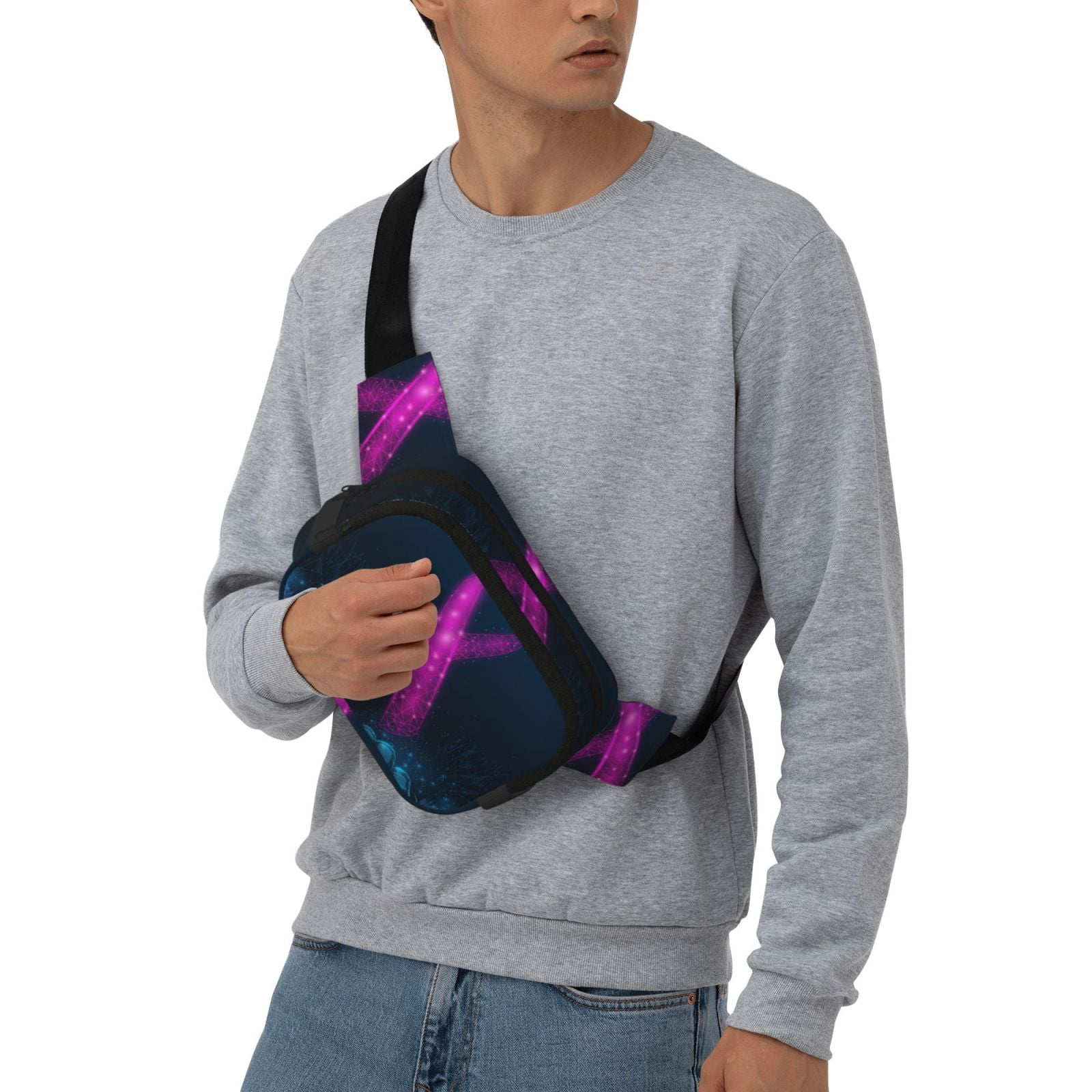 Picia Two Human Hands are Holds Ribbon Awareness Print Square Double-Layer Waist Bag Mini Adjustable Waist Belt Bag Exercise Running Travel Hiking