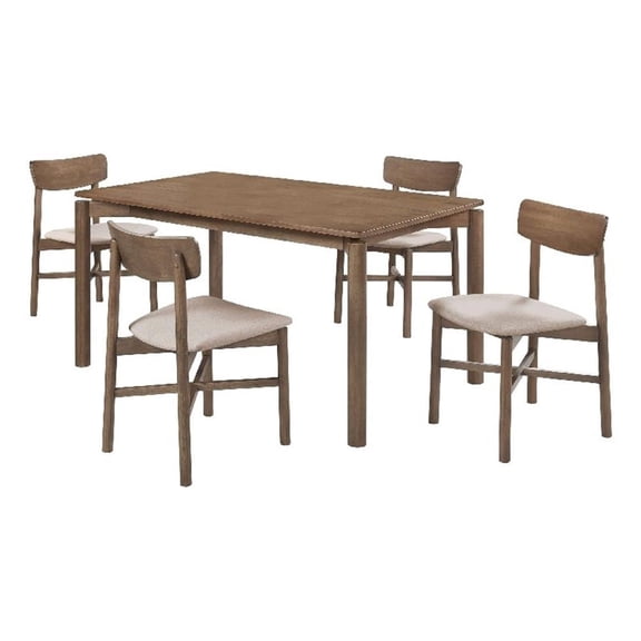 Rida 5pc Dining Table Set w 4 Upholstered Chairs- Natural Walnut Brown