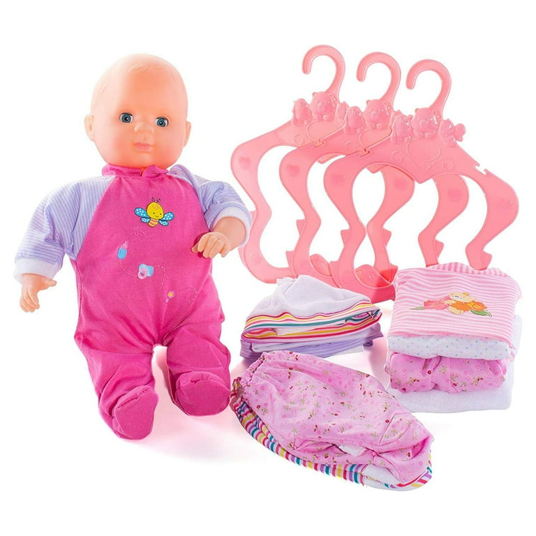 Prextex Baby Dalia Baby Doll Set with 4 Outfits and Hangers