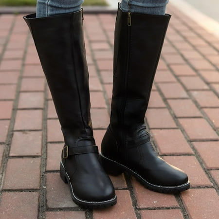 

Tejiojio Clearance Women Boots Retro Shoes Casual Thick Low-heeled Boots Plus Size Mid Calf Zipper Boots