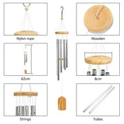 Wind Chimes, Wind Chimes Outdoor with 6 Aluminum Tubes, PATHONOR Wooden Wind Bell Memorial Wind Chimes Gift Decor for Garden Patio