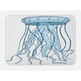 thumbnail image 1 of Jellyfish Bath Mat, Exotic Sea Creature Organism in Vintage Old Sketch Style Illustration, Plush Bathroom Decor Mat with Non Slip Backing, 29.5" X 17.5", Pale Blue Sea Blue, by Ambesonne, 1 of 2