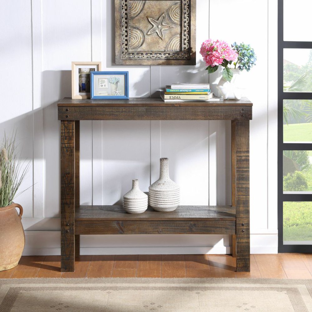Rustic Sqaure Accent Entryway Table,39'' InstaWing Rustic Square Accent