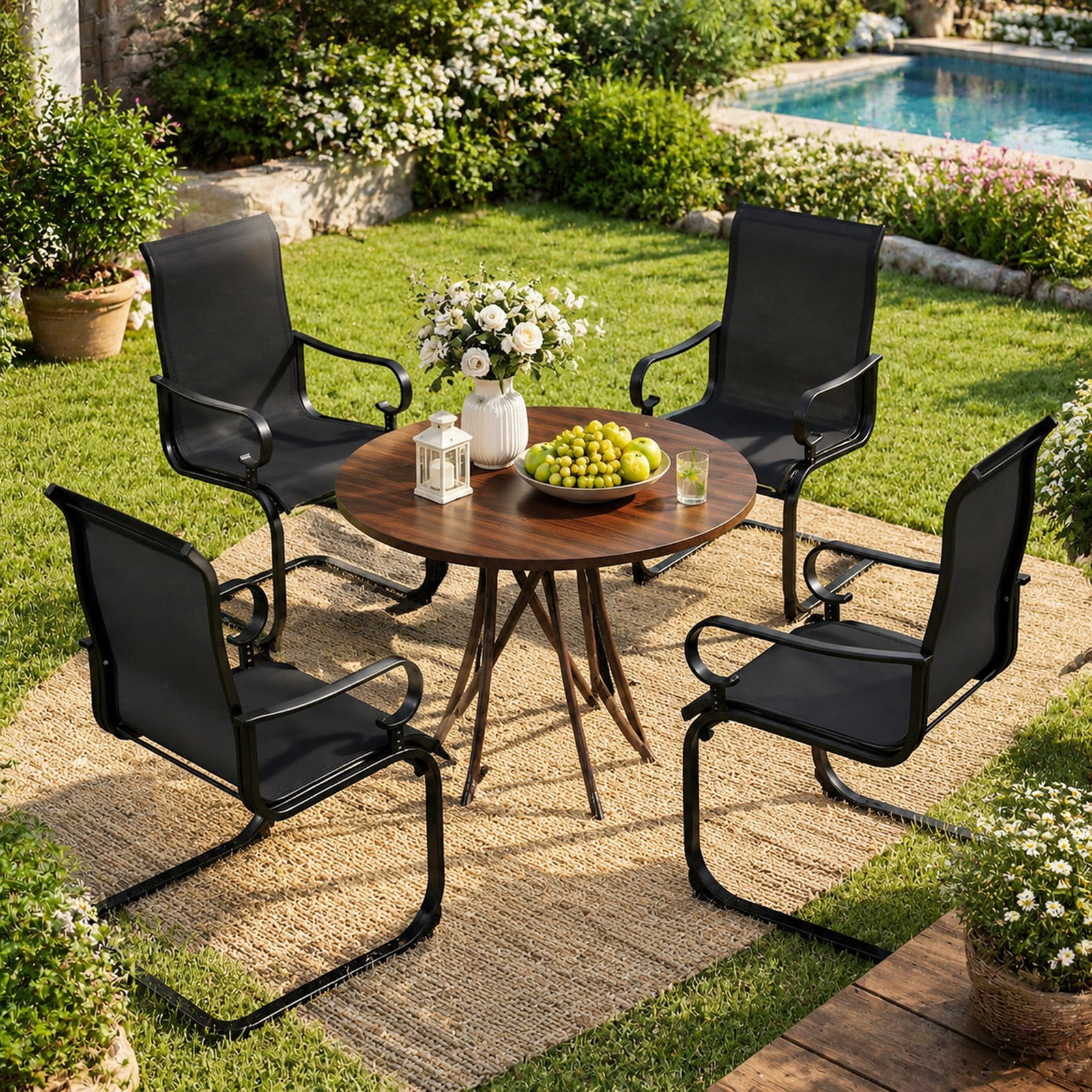 Biotree Set of 2 Patio Rocking Chairs, Quick-Drying Breathable Fabric, High Backrest, for Backyard, Black