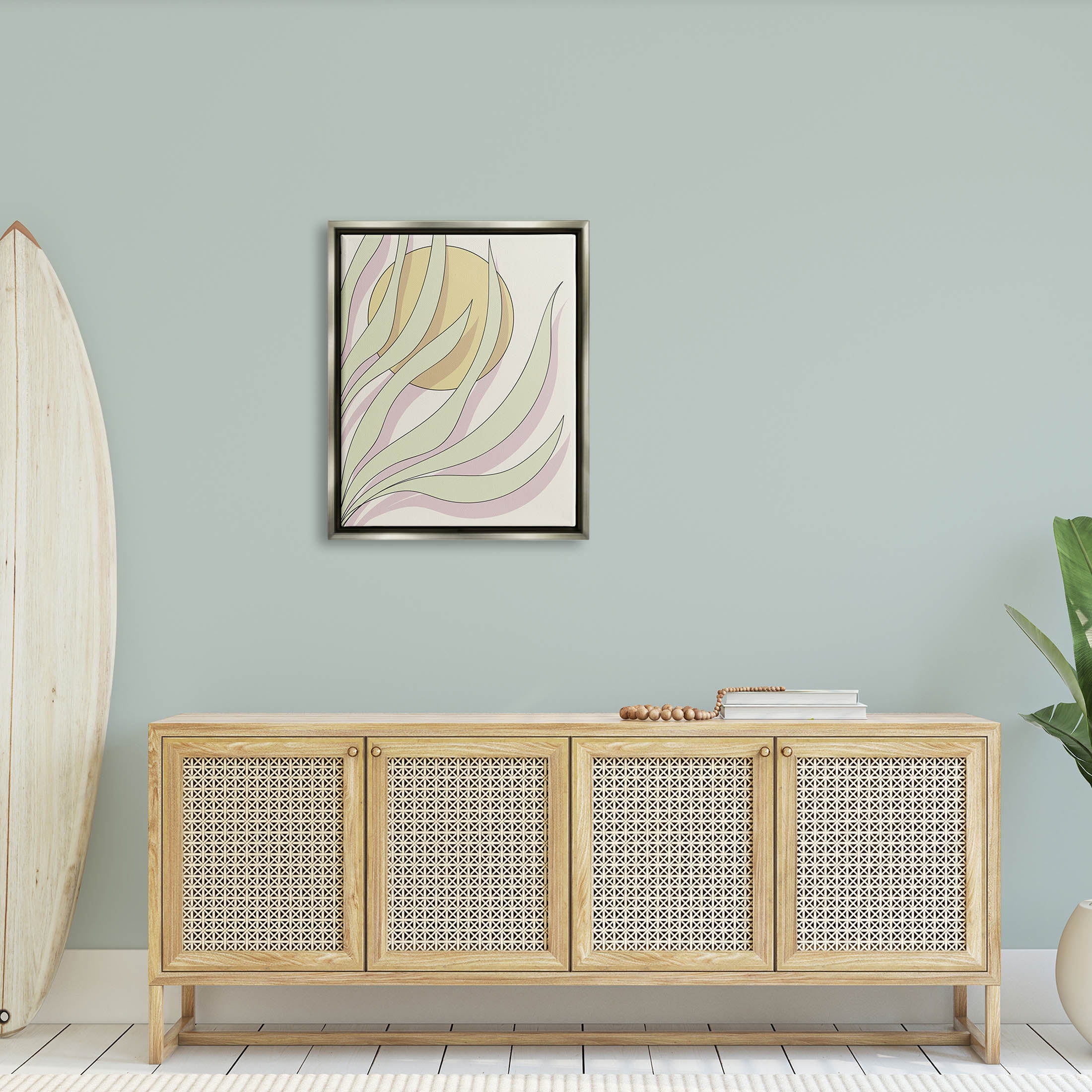 Contemporary Tropical Plant Leaves Botanical & Floral Graphic Art Luster Gray Framed Art Print Wall Art