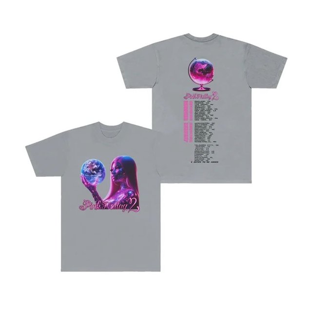 Nicki Minaj T-Shirt Rose World Tour Merch PF2 Femmes Hommes Col Rond Manches Courtes Mode Tee