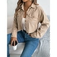 thumbnail image 5 of Corduroy Jacket Women, Yigetop Women's Fashion Cropped Shacket Button Down Corduroy Shacket Jackets Casual Plaid Long Sleeve Crop Jackets Tops Cropped Jacket Khaki XL, 5 of 8