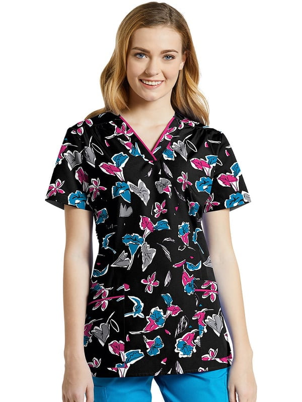 Allure by White Cross Women's VNeck Floral Print Scrub Top