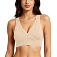 thumbnail image 3 of CFLVAEK Seamless Bras for Women Wireless Deep V Bra Comfort Push Up Wide Straps Bralettes Full Coverage Cotton Bras Khaki XXL, 3 of 10