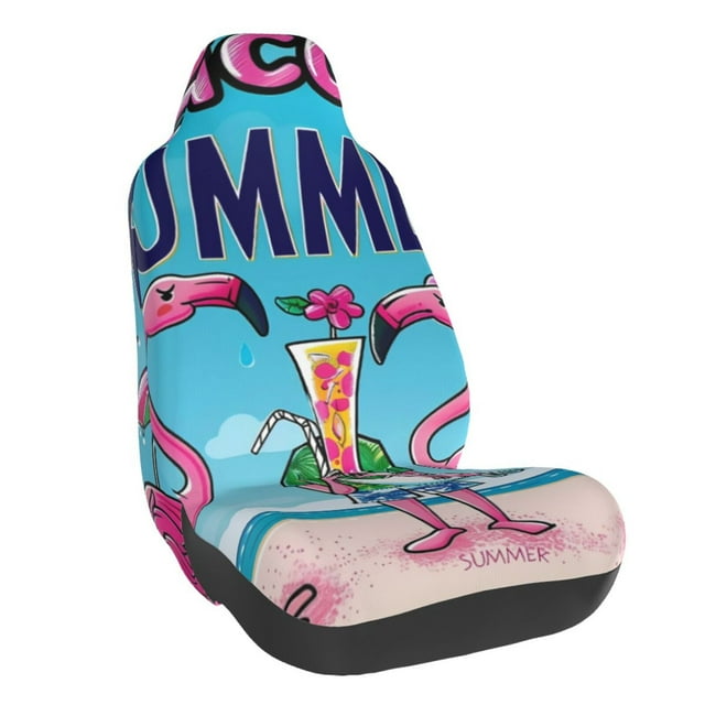 Wukai Beach Flamingo Trio Full Set Car Seat Covers with Soft Padding Universal Auto Front Seats Protector and Cushion Mat