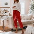 thumbnail image 2 of JWZUY Womens Casual Glitter Bling Sequin High Waist Drawstring Long Pants Clubwear Sparkly Trousers Red S, 2 of 7