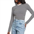 thumbnail image 3 of Camiseta Básica Informal de Larga con Cuello Redondo, Elástica y Acanalada para Mujer. Negro S, 3 of 7