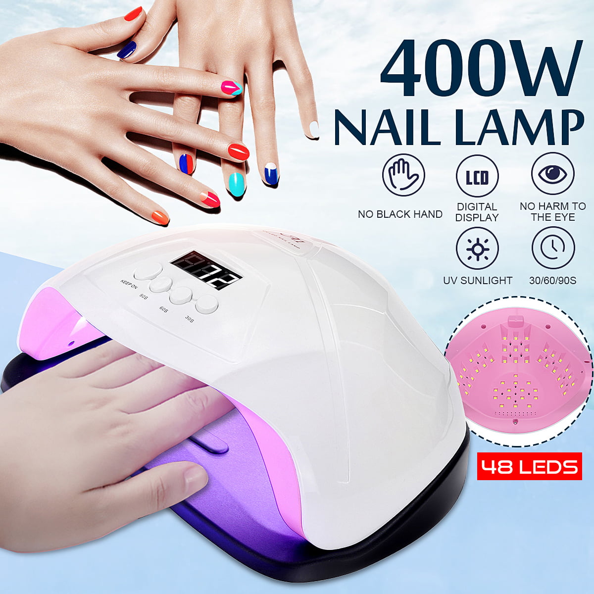 400W 48pcs LED UV Nail Dryer Lamp Light Manicure Fast Polish Gel