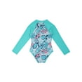 thumbnail image 4 of Kids Girls One Piece Long Sleeves Palm Trees Printed Swimsuit UV Protection Rash Guard Mint Green 6, 4 of 7