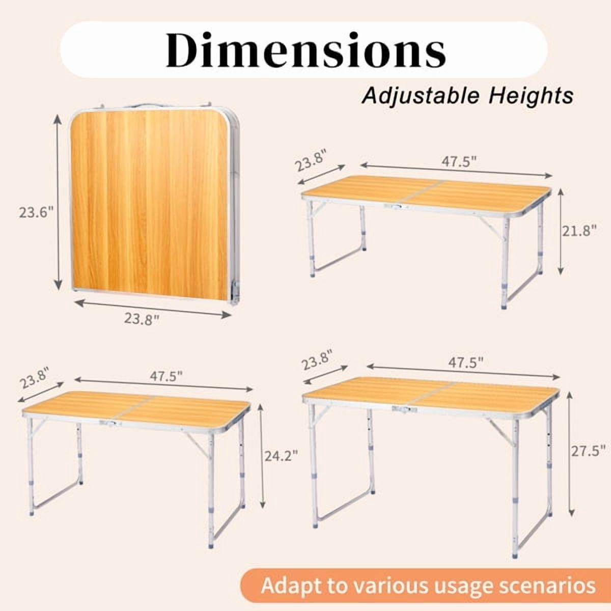 4Ft Portable Multipurpose Folding Table 70lb Capacity - Wood Grain Lightweight Camping Table,Portable for Indoor/Outdoor, Locking Legs