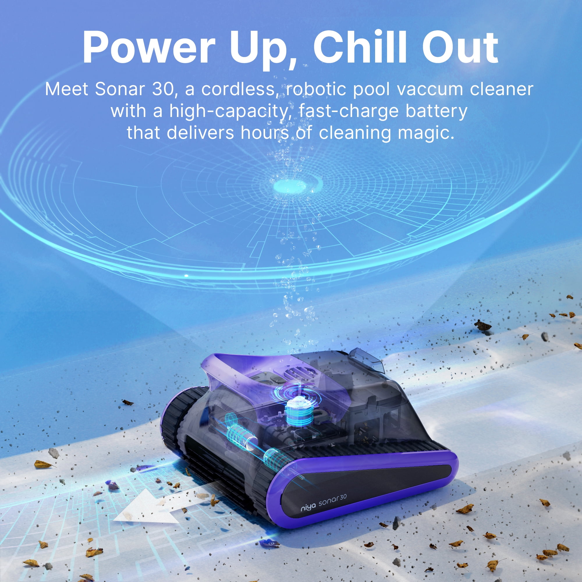 Niya Sonar 30 Cordless Robotic Pool Cleaner from The creators of Dolphin, up to 33 FT in Pool Length, Wall Climbing, Sonar - Powered Navigation