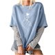 thumbnail image 1 of Blusa de manga larga de dos pines falsos con empalme a rayas y cuello redondo para mujer Pompotops gfhjh19672, 1 of 6