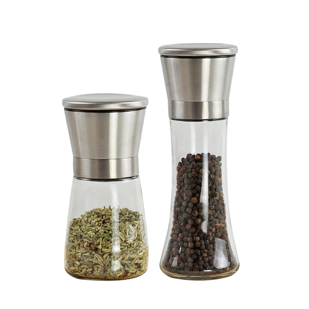 BOLLSLEY Set of 2 Stainless Steel Manual Salt and Pepper Grinder Spice Mill Shakers With Adjustable Coarseness Ceramic Grinding Mechanism Home Kitchen Tool