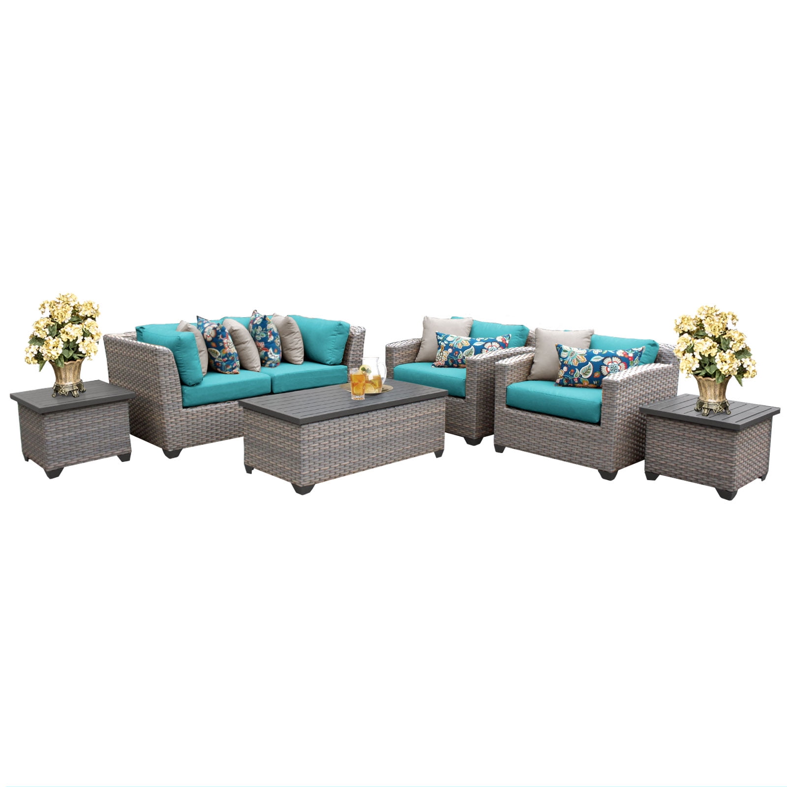 Catalina 7 Piece Outdoor Wicker Patio Furniture Set 07d by TK Classics