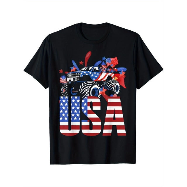 Monster Truck Boys USA American Flag July 4th T-Shirt