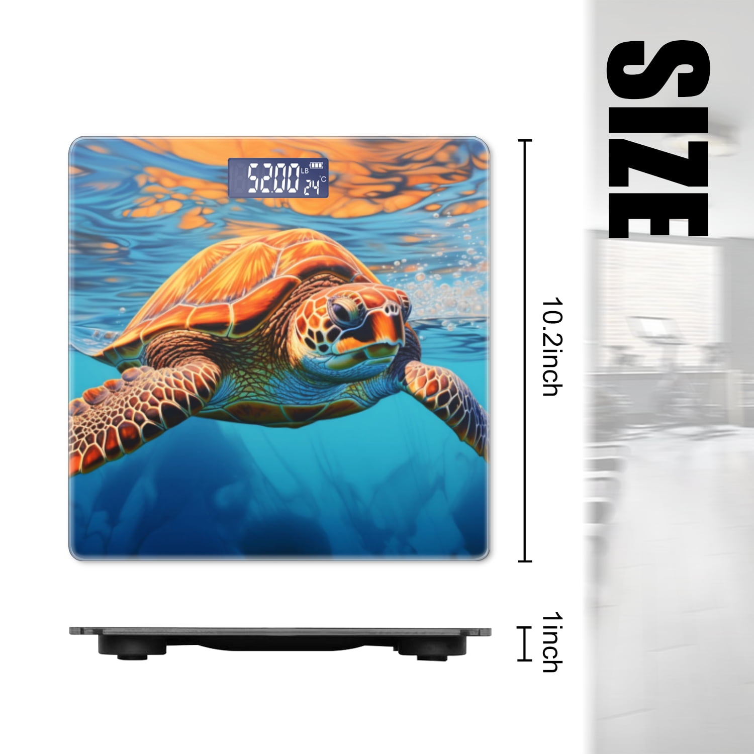 Bathroom Scale, Highly Accurate Digital Body Scale,Precisely Measures Weight up to 400 lbs-Hyperrealistic Oil Painting Of Orange Sea Turtle Swimming In The Ocean