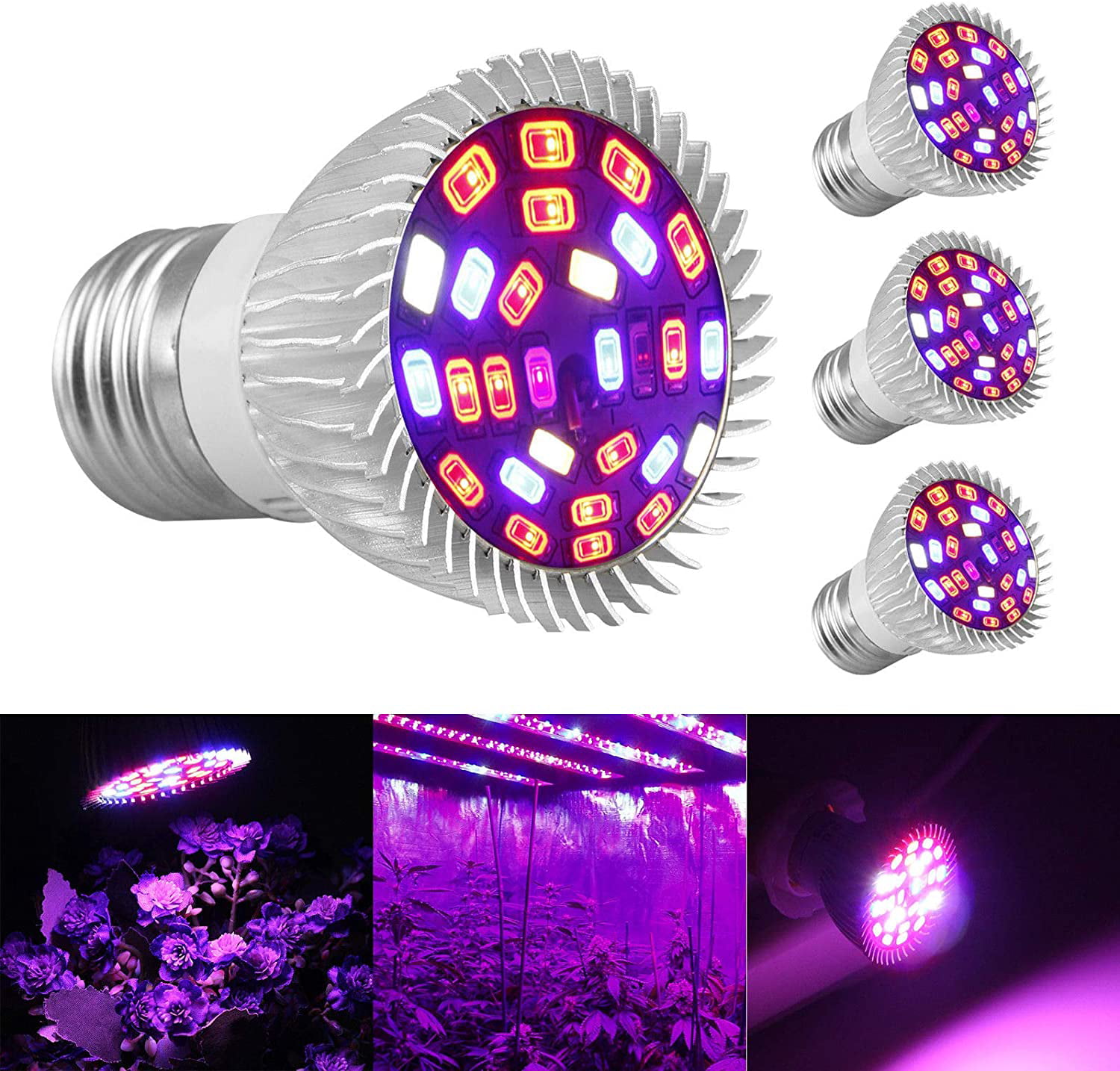 4PC 28W LED Grow Light E27 Light Lamp UV Bulb for Plant Hydroponic Full Spectrum 
