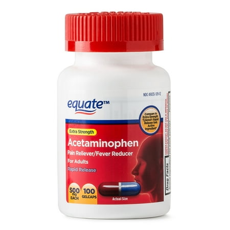 Equate Extra Strength Acetaminophen Rapid Release Gelcaps, 500 mg, 100