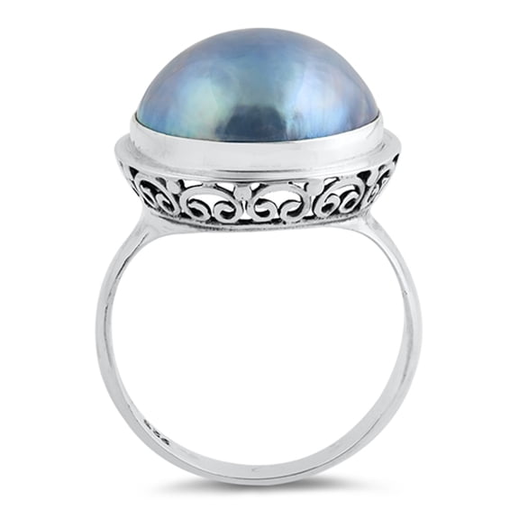 Freshwater Simulated Pearl Raised Heart Filigree Ring .925 Sterling Silver Band Jewelry Female Size 6
