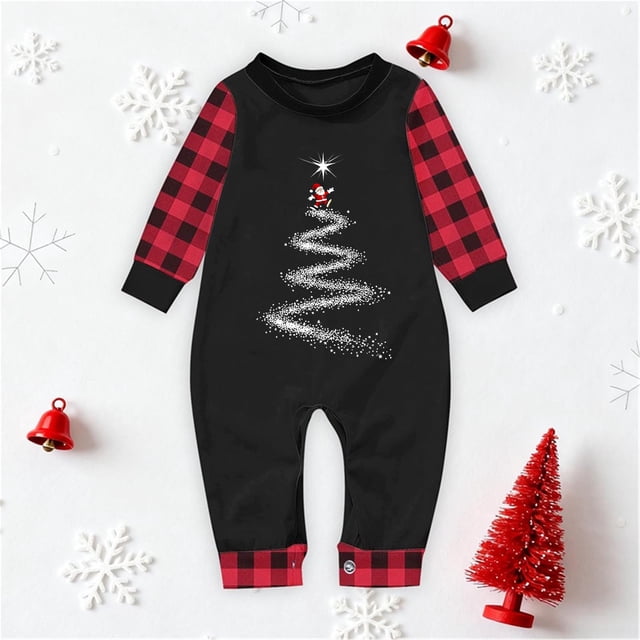 Pijamas familiares europeos con estampado navideño de moda, traje para padres e hijos, monos de poliéster para bebés.