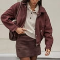 thumbnail image 2 of Dasayo Suede Coats for Women Brown Crop Bomber Barn Zip up Collared Jacket Womens Jacket L, 2 of 9