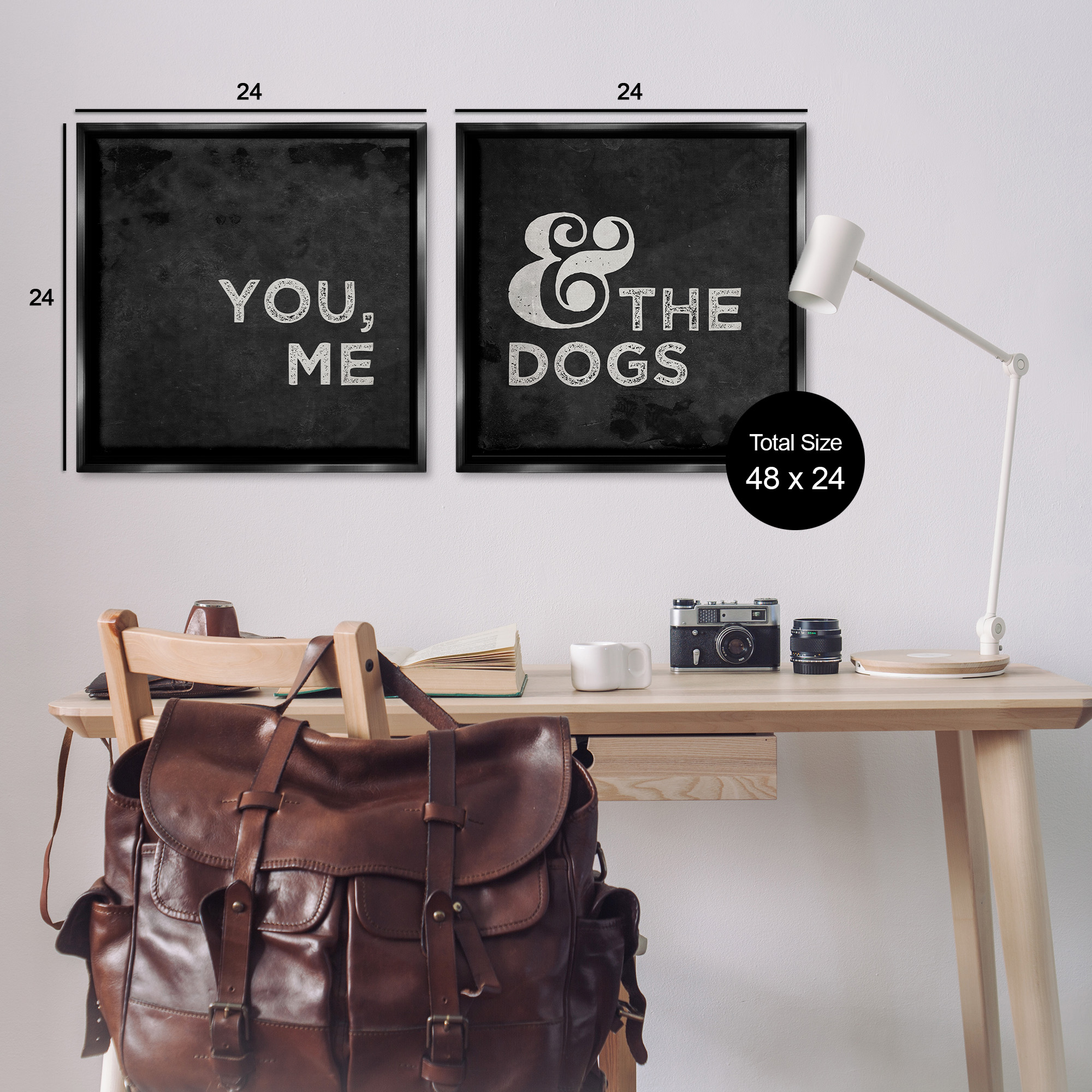 Stupell Industries You Me and the Dogs Family Pet Animals & Insects Painting Black Floater Framed Canvas Art Print Wall Art, 25 x 25, Set of 2