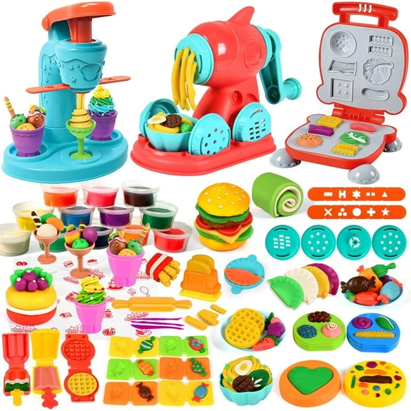 Kitchen Creations Set with Ice Cream Hamburger Noodle Maker Toy, Preschool Pretend Play Toys, Birthday Christmas Gifts for Boys Girls Toddlers Ages 3 