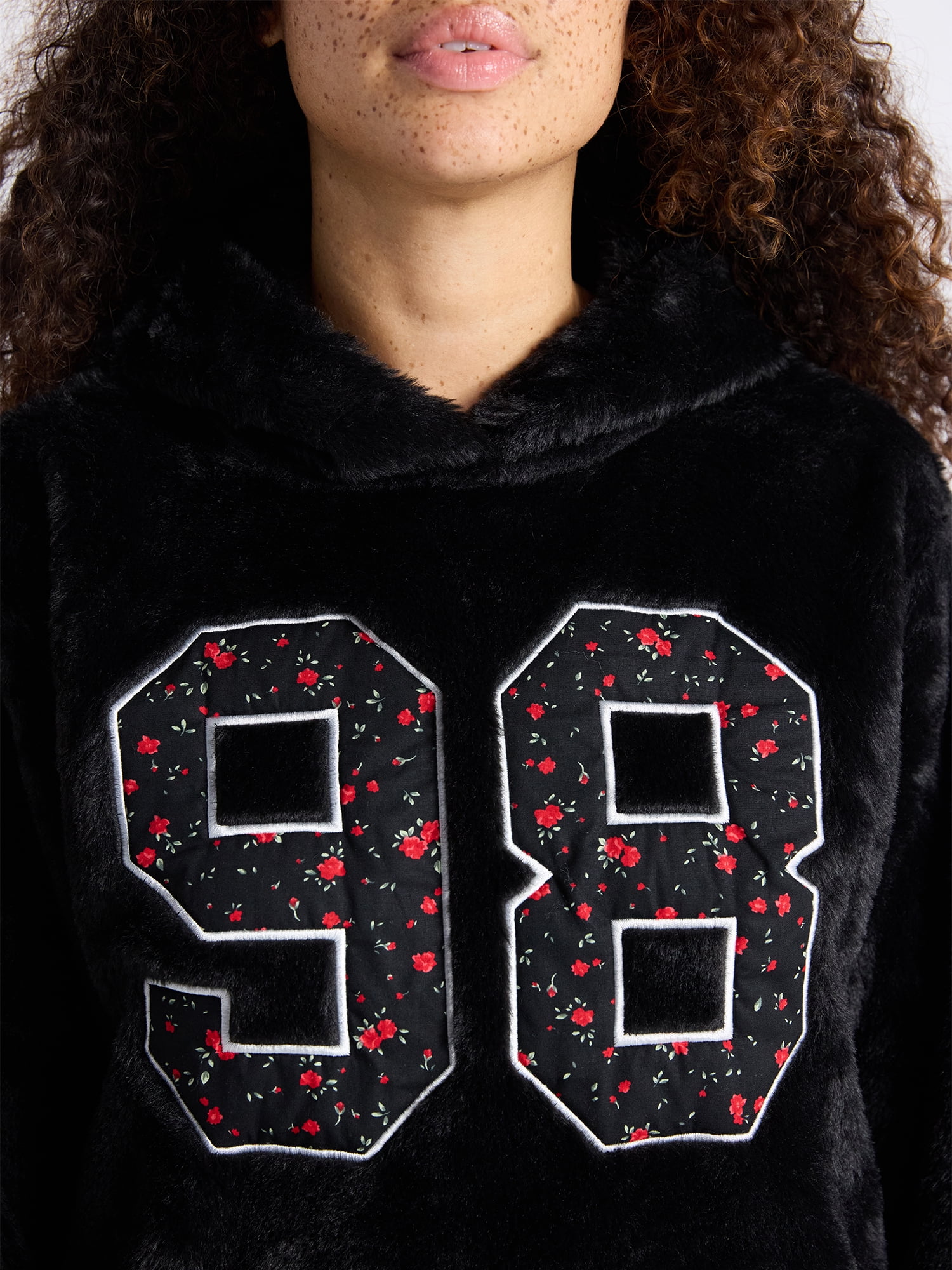 No Boundaries Faux Fur Graphic Hoodie, Women's