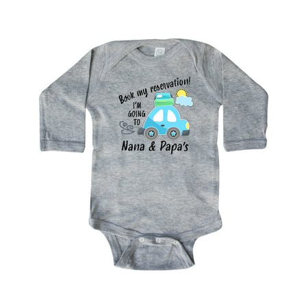 

Inktastic Book my Reservation! I m Going To Nana and Papa s Gift Baby Boy or Baby Girl Long Sleeve Bodysuit
