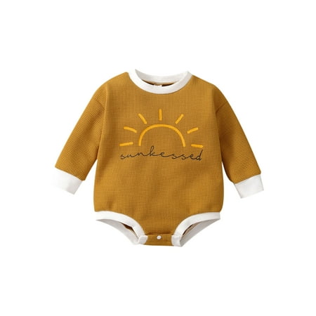 

0-24M Infant Baby Jumpsuit 6 Kinds Of Sun Print Long Sleeve Patch O-Neck Romper Playsuit Spring Autumn Top
