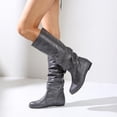 thumbnail image 4 of Women's Plus Size Pull On Slouchy Mid Calf Boots Smocked Soft Faux Leather Flat Low Heel Wide Fit for Daily Outings Autumn Street Style Gray 37, 4 of 6