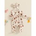 thumbnail image 6 of Aojekbee Baby Girls Outfit, Long Sleeve Crew Neck Frills Zipped Floral Footies Jumpsuit and Headband Fall Clothes, 6 of 10