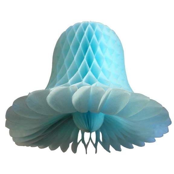 3-pack 11 Inch Hanging Honeycomb Tissue Paper Bell Decoration, Light Blue, by Devra Party
