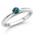 thumbnail image 2 of Gem Stone King 925 Silver and 10K Rose Gold London Blue Topaz Solitaire Engagement Ring for Women (0.22 Cttw, Gemstone November Birthstone, Round 3.5MM, Size 7), 2 of 4
