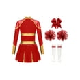 thumbnail image 3 of iiniim Kids Girls Long Sleeve Cheerleading Uniform Dance Party Dress with Pom Pom Headwear Socks B Red 6, 3 of 6